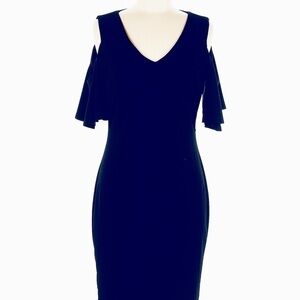Calvin Klein Navy Cold Shoulder Flutter Sleeve Sheath Dress Size 6